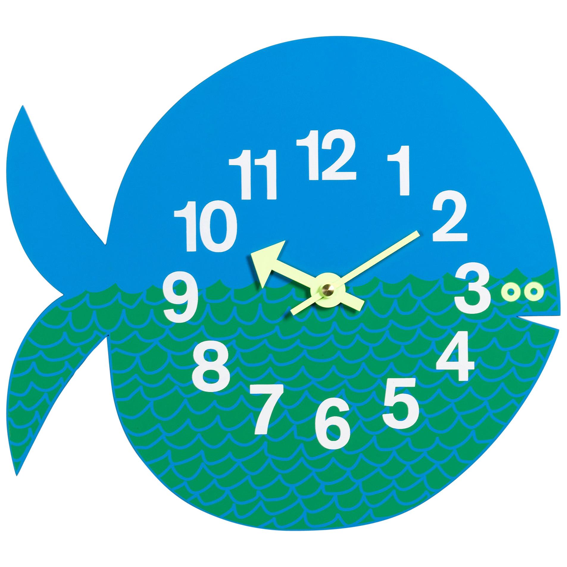 Vitra Zoo Timers Fernando the Fish Wall Clock in Aqua and Green by George Nelson For Sale