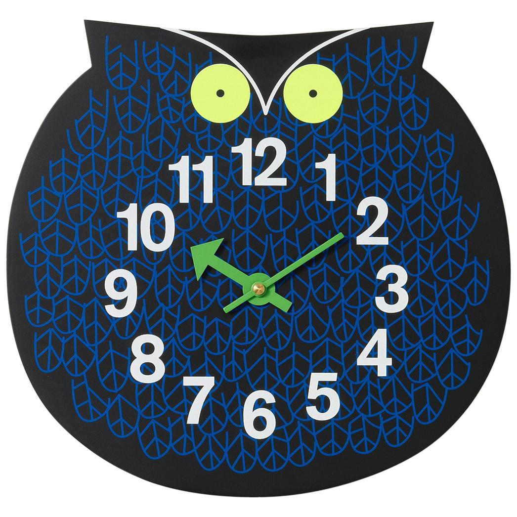 Vitra Zoo Timers Omar the Owl Wall Clock in Navy and Black by George Nelson For Sale