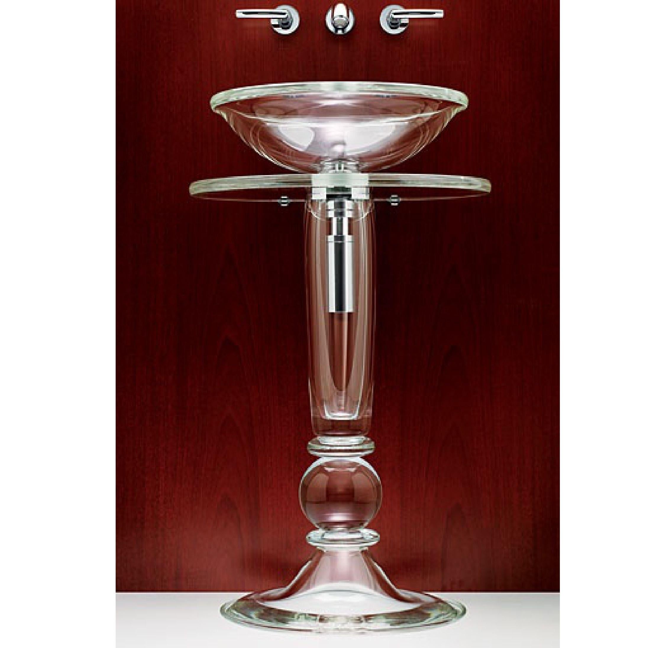 Vitraform Coppa crystal polished blown glass pedestal sink, vessel, custom. Each Coppa pedestal is mouth-blown and entirely unique. MSRP for this sculptural pedestal sink is over 16,800 USD. Includes P-trap hardware (not pictured) and drain