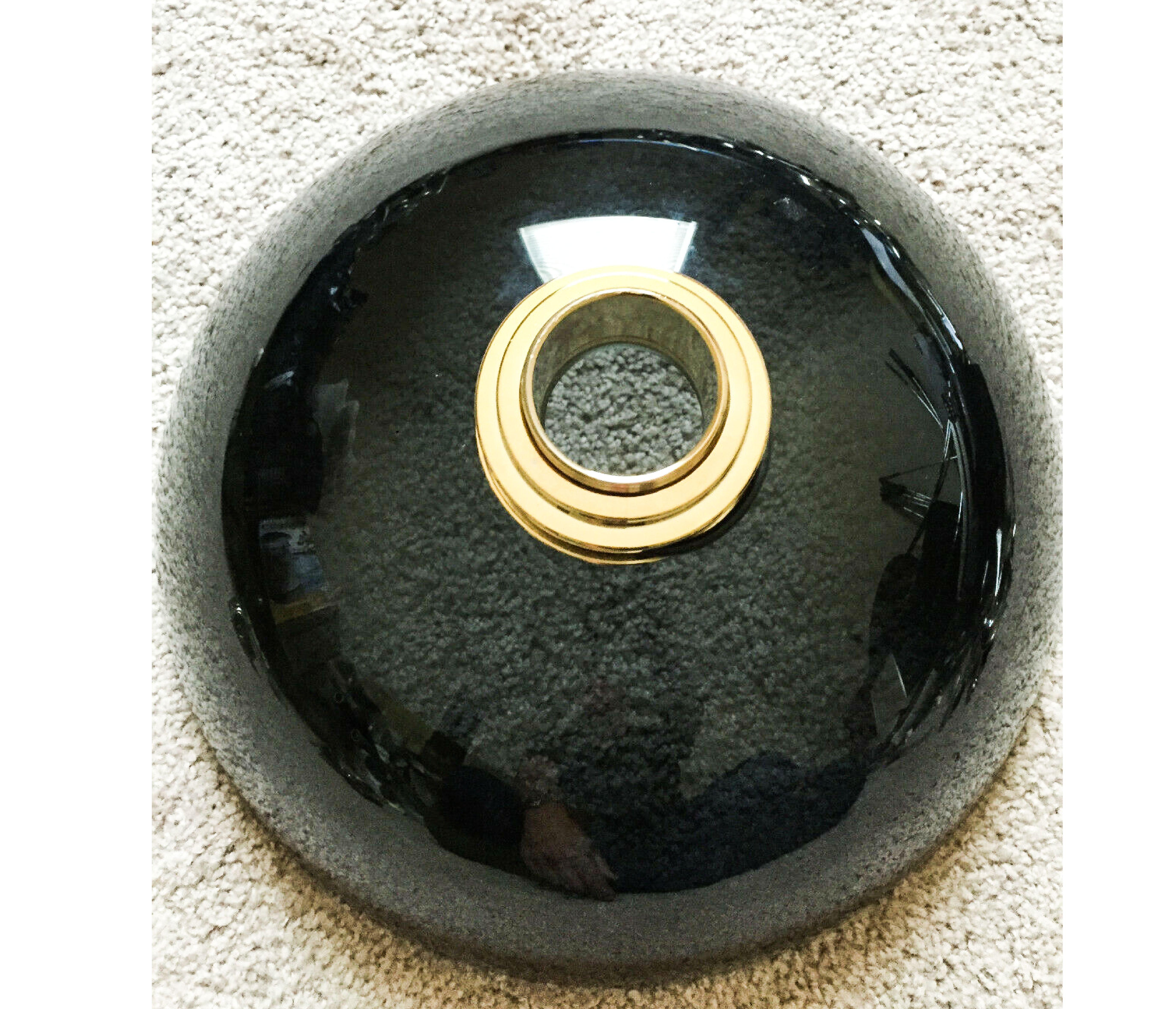 American Vitraform Large Round Art Glass Gilded Fragment Freestanding Vessel Sink, Black