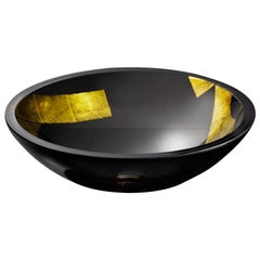 Retro Vitraform Large Round Art Glass Gilded Fragment Freestanding Vessel Sink, Black