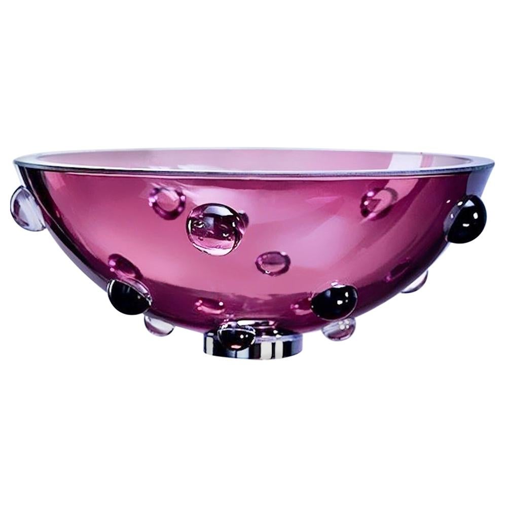 Vitraform Violet Perla Art Glass Round Vessel Sink Freestanding Basin, Purple