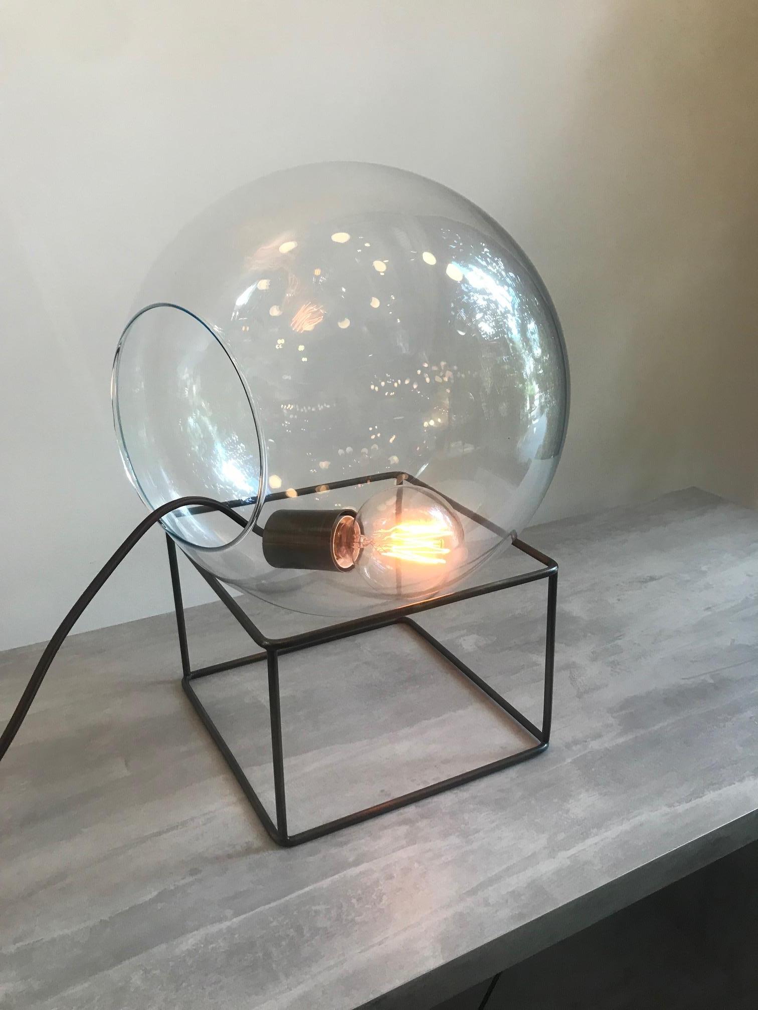 Brass Contemporary Decorative Minimalist Glass Table Lamp by Cristiana Bertolucci For Sale