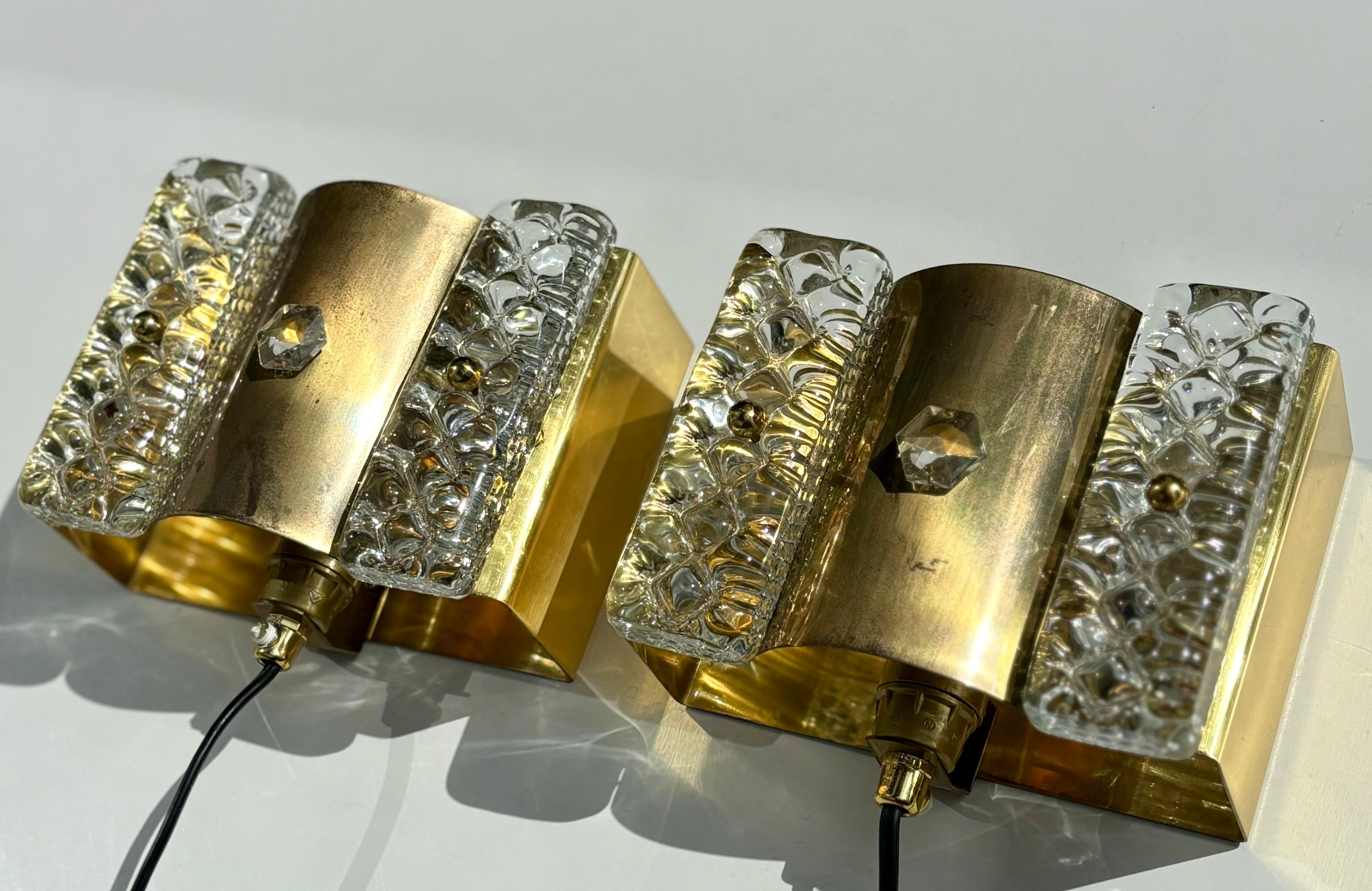 Vitrika Danish Modern Brass Glass Wall Lights, 1960s For Sale 8