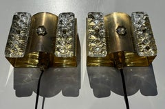 Danish 1960s Brass, Textured Glass Wall Lights