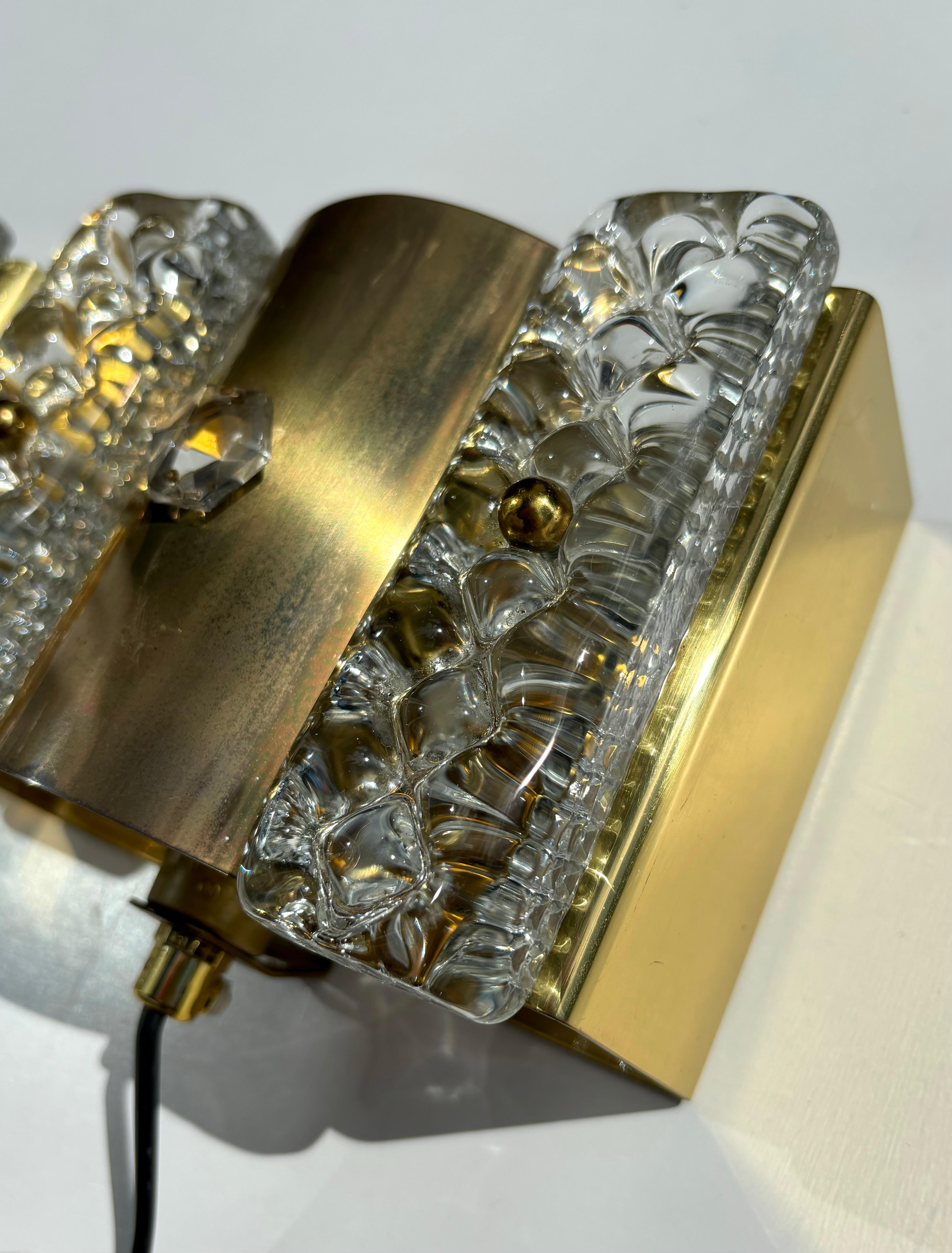 Scandinavian Modern Vitrika Danish Modern Brass Glass Wall Lights, 1960s For Sale