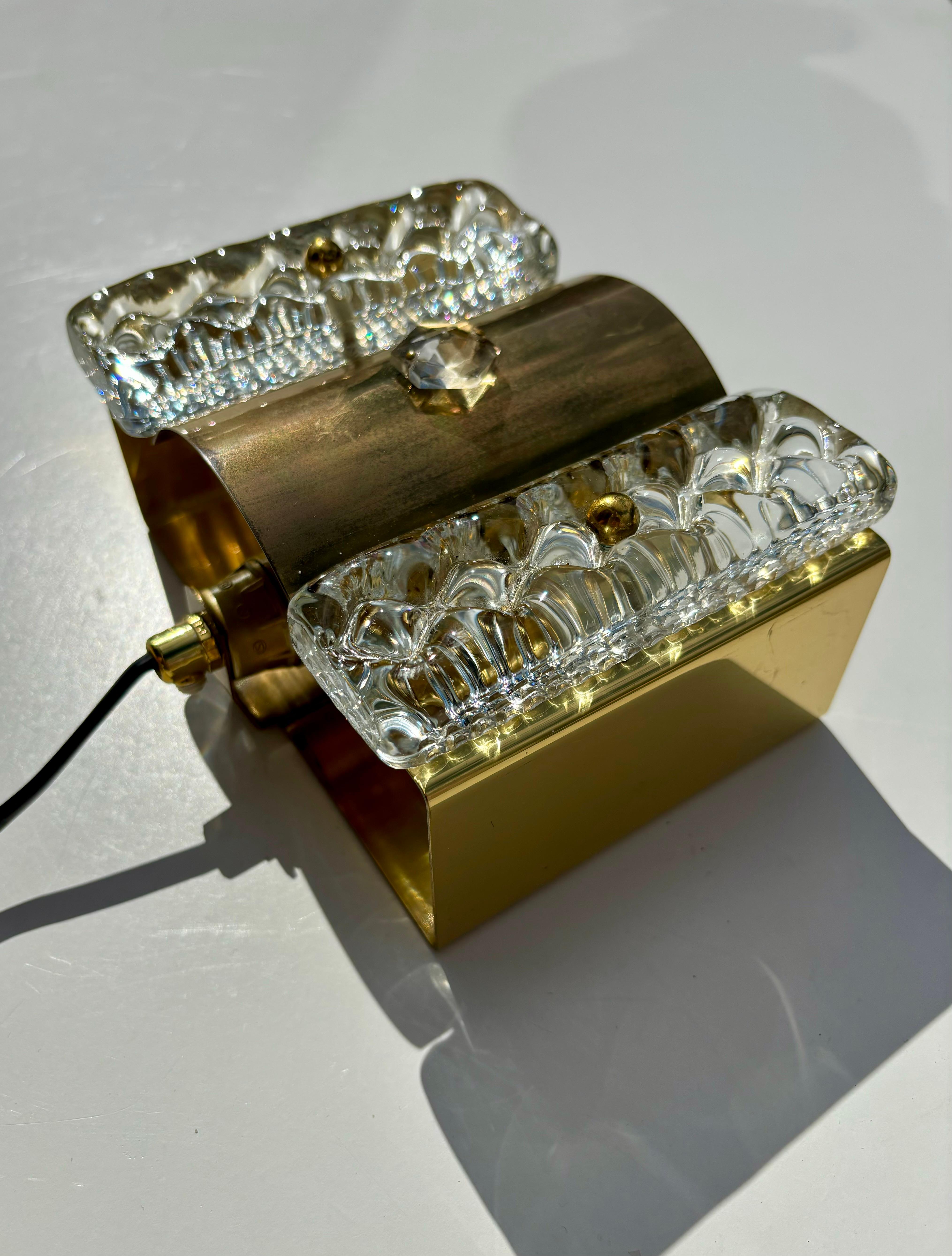 Hand-Crafted Vitrika Danish Modern Brass Glass Wall Lights, 1960s For Sale
