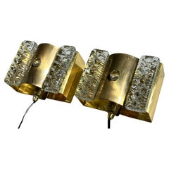 Vitrika Danish Modern Brass Glass Wall Lights, 1960s