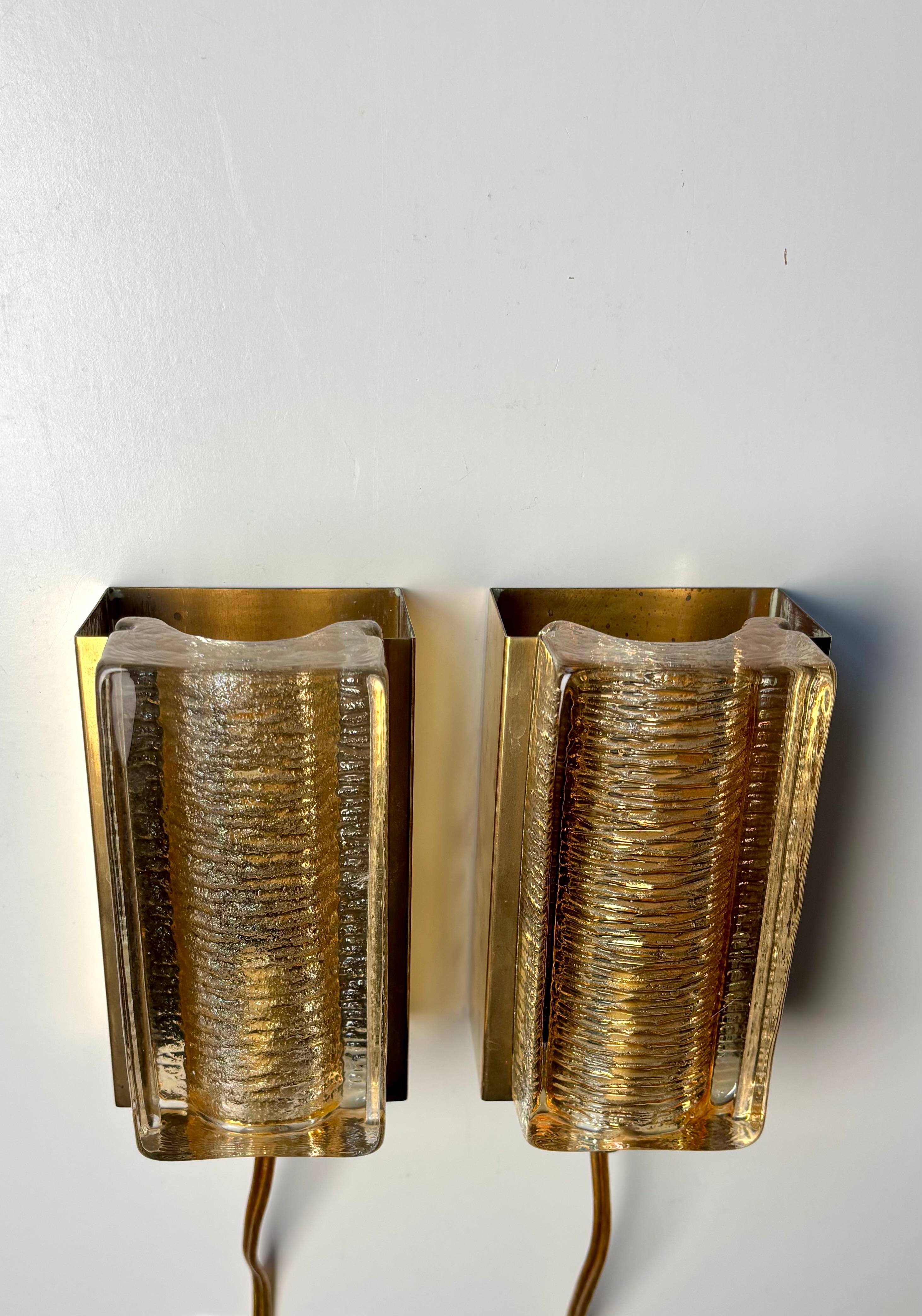 Scandinave moderne 1 of 10 Vitrika Golden Glass, Brass Wall Lights, Denmark 1960s en vente