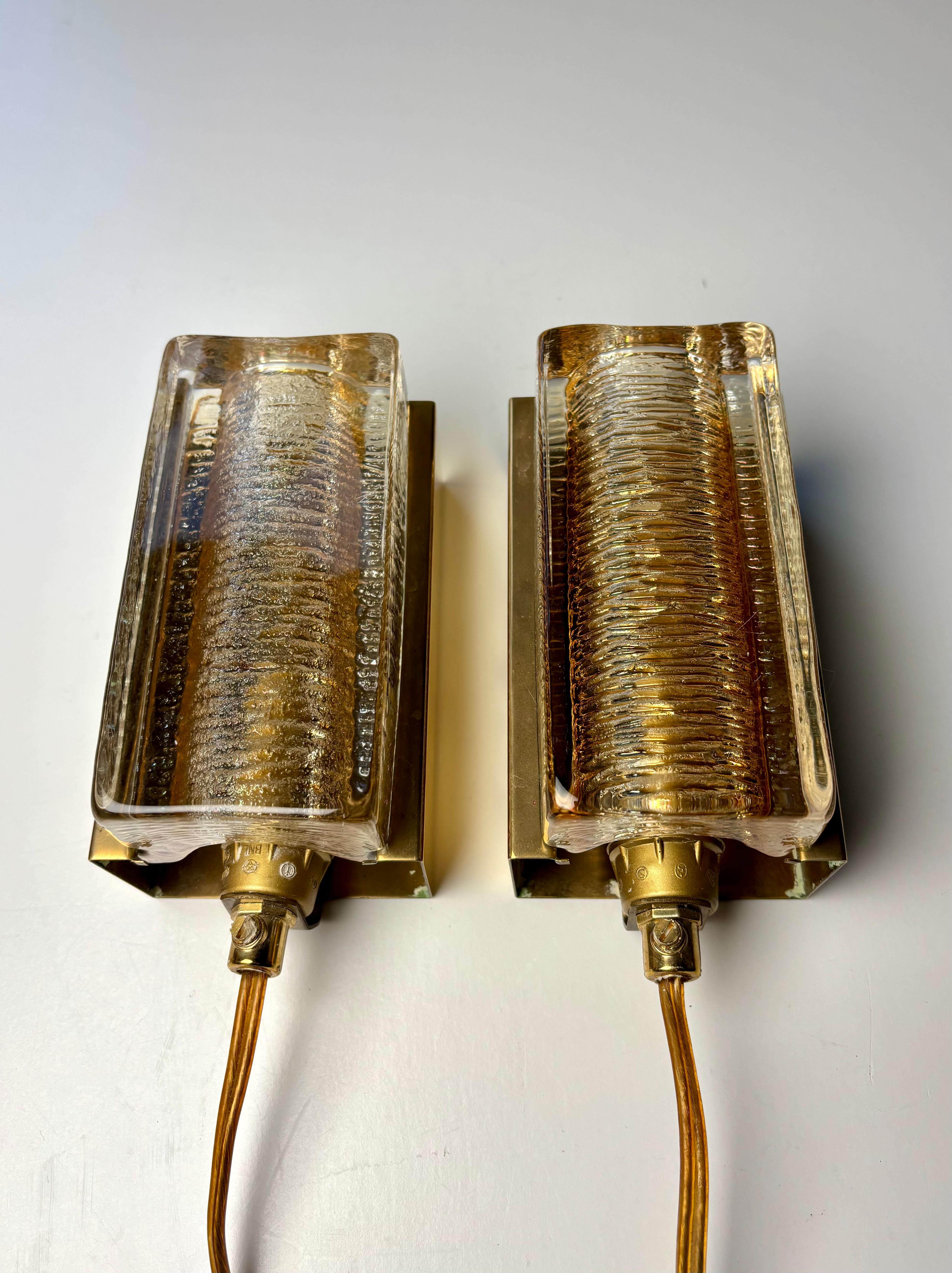 Danois 1 of 10 Vitrika Golden Glass, Brass Wall Lights, Denmark 1960s en vente