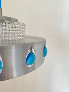 Vitrika Pendant Lamp in Aluminum with Blue Accents, Mid-Century Modern Design