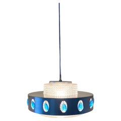 Vitrika Pendant Lamp in Aluminum with Blue Accents, Mid-Century Modern Design