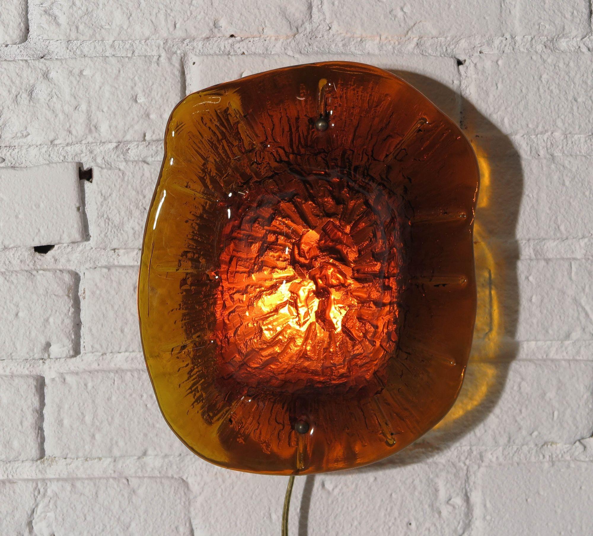 Danish Vitrika Wall Amber Glass Sconce For Sale