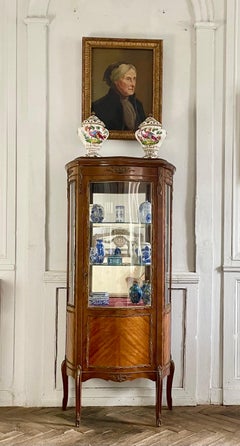 Cabinet Vitrine Mahogany Marquetry Bronze Mirror-Louis XV style