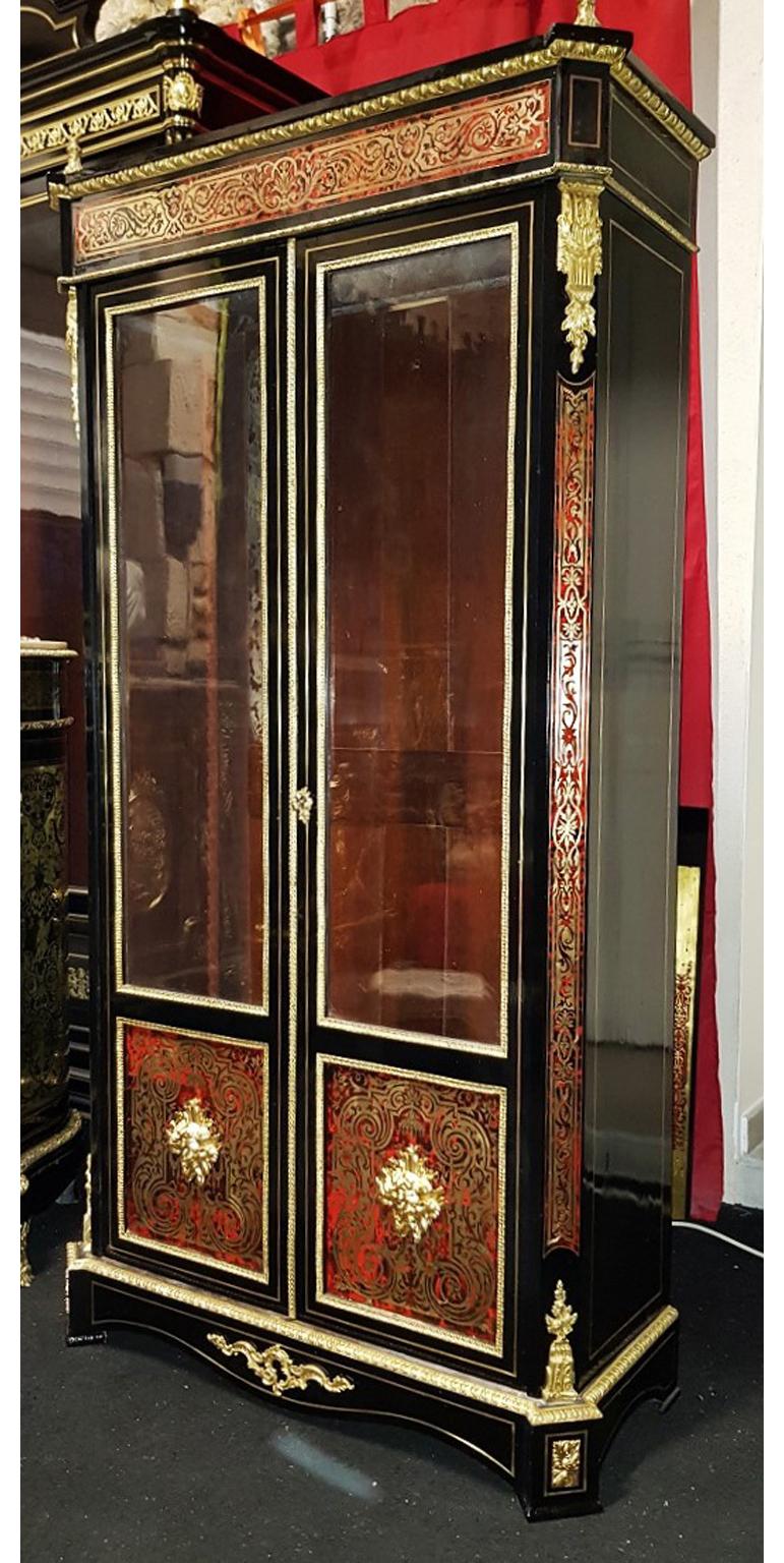French Vitrine Bookcase in Boulle Marquetry Napoleon III, France, 1860