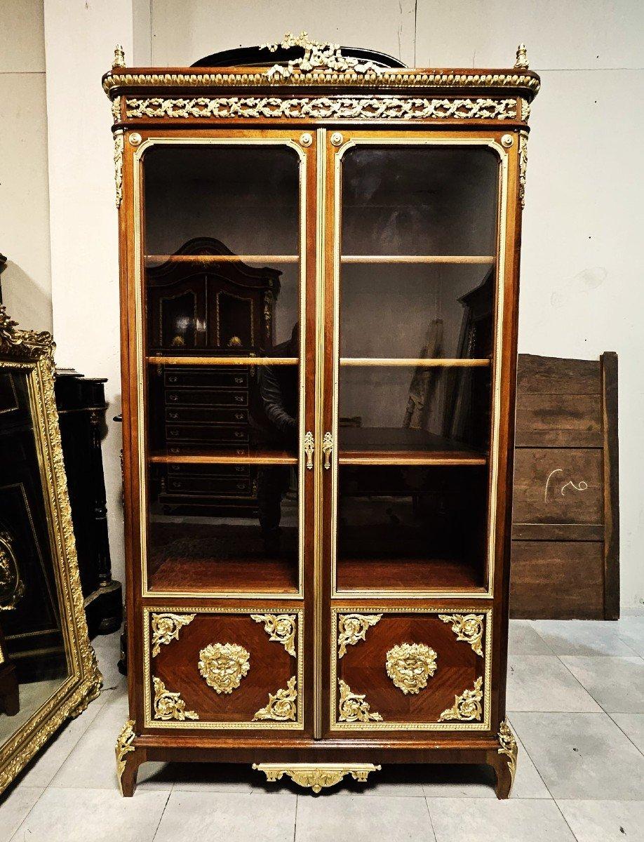 Vitrine Bookcase Napoleon III Boulle 19th Century Brown Wood Glass Gilt  Bronze  For Sale 1