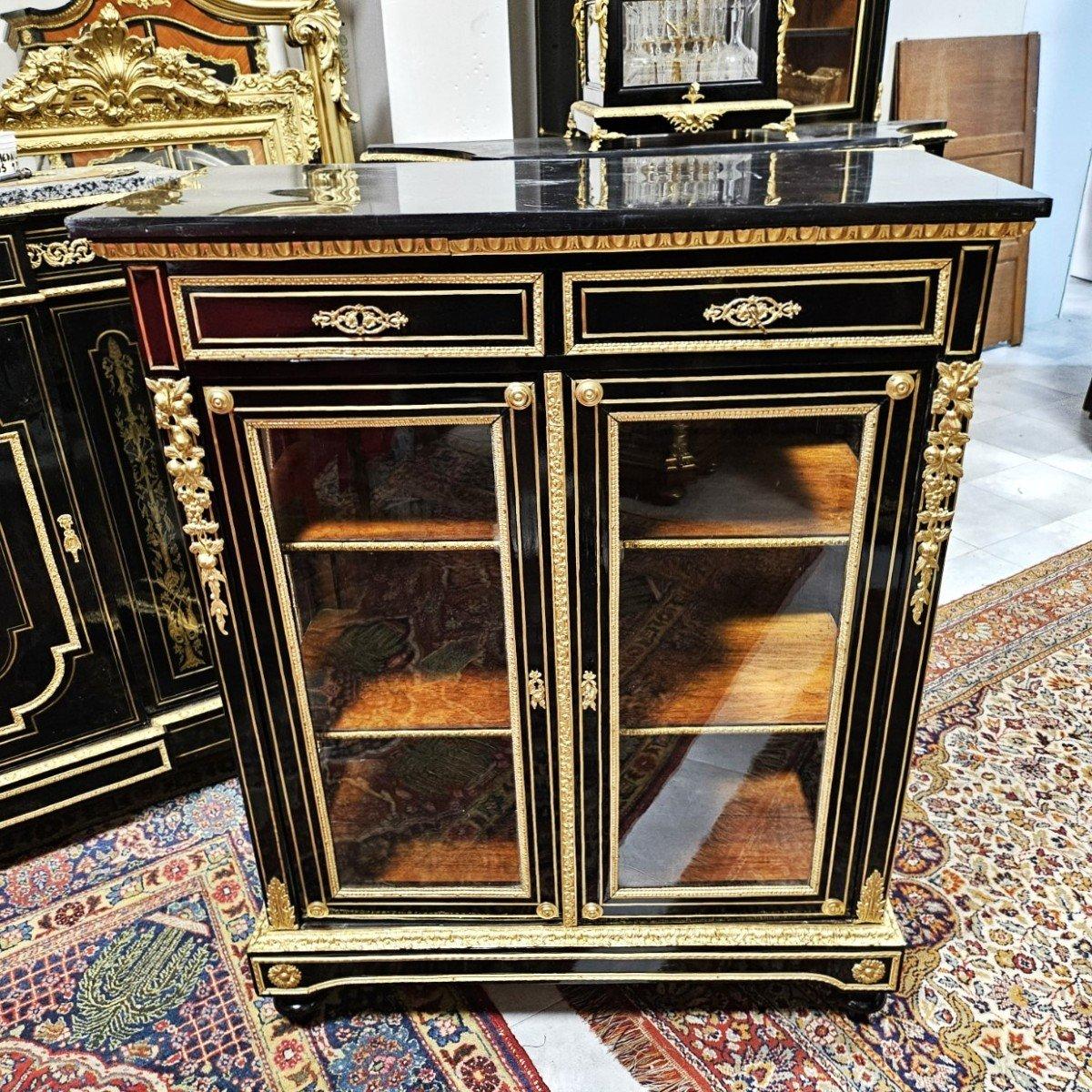 Vitrine Bookcase Napoleon III Boulle 19th Century Black Glass Gilt  Bronze 4