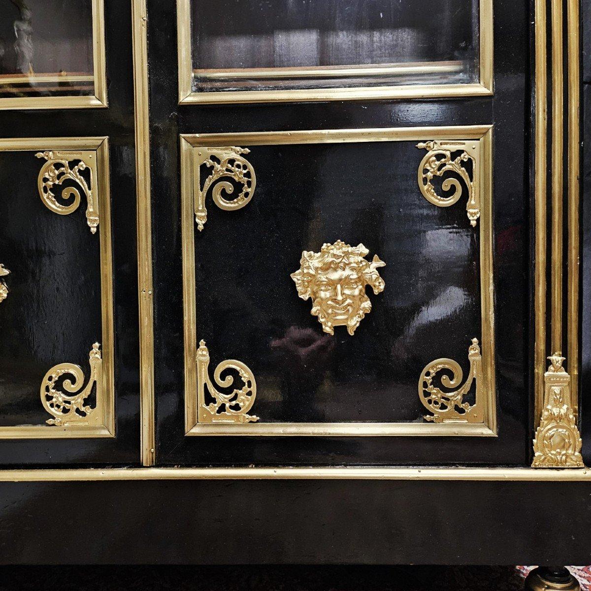 French Vitrine Bookcase Napoleon III Boulle 19th Century Black Glass Gilt  Bronze
