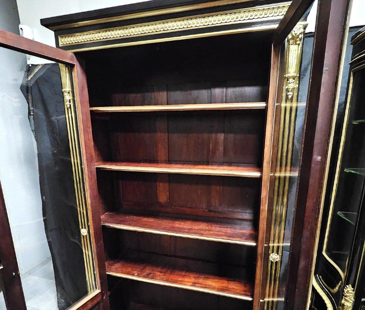 Mid-19th Century Vitrine Bookcase Napoleon III Boulle 19th Century Black Glass Gilt  Bronze