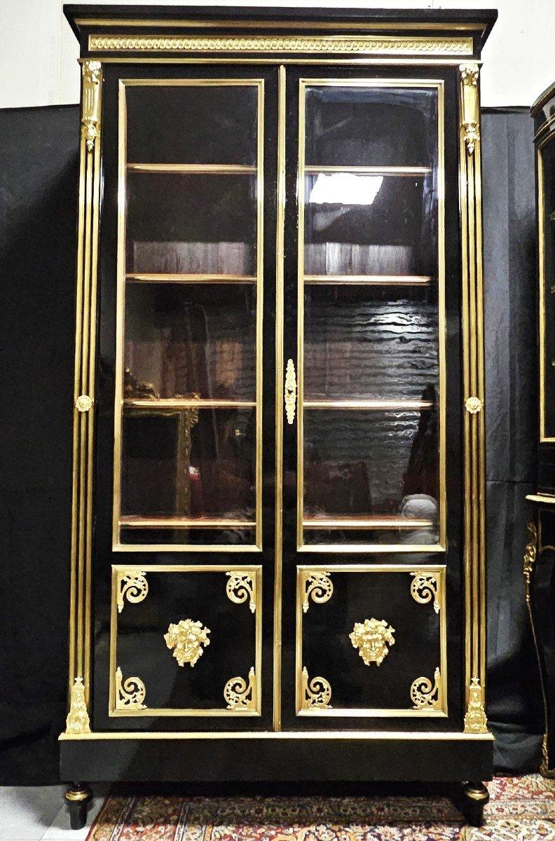 Vitrine Bookcase Napoleon III Boulle 19th Century Black Glass Gilt  Bronze 1