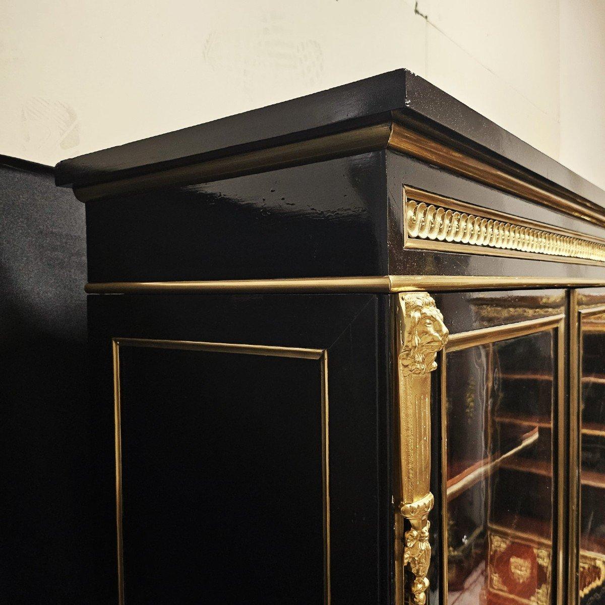 Vitrine Bookcase Napoleon III Boulle 19th Century Black Glass Gilt  Bronze 2