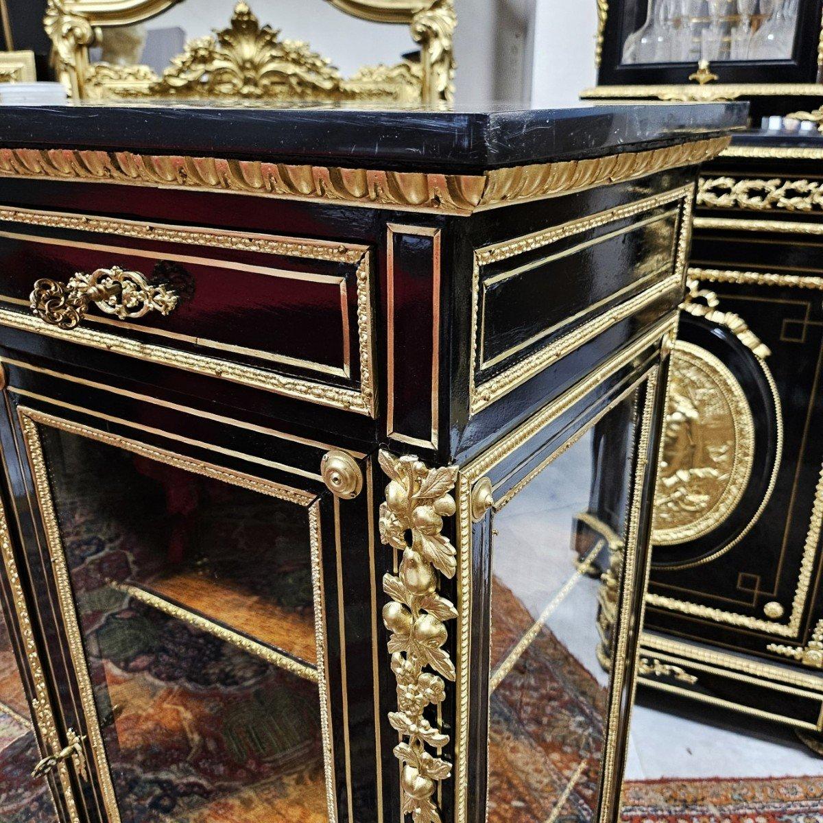 Vitrine Bookcase Napoleon III Boulle 19th Century Black Glass Gilt  Bronze 1