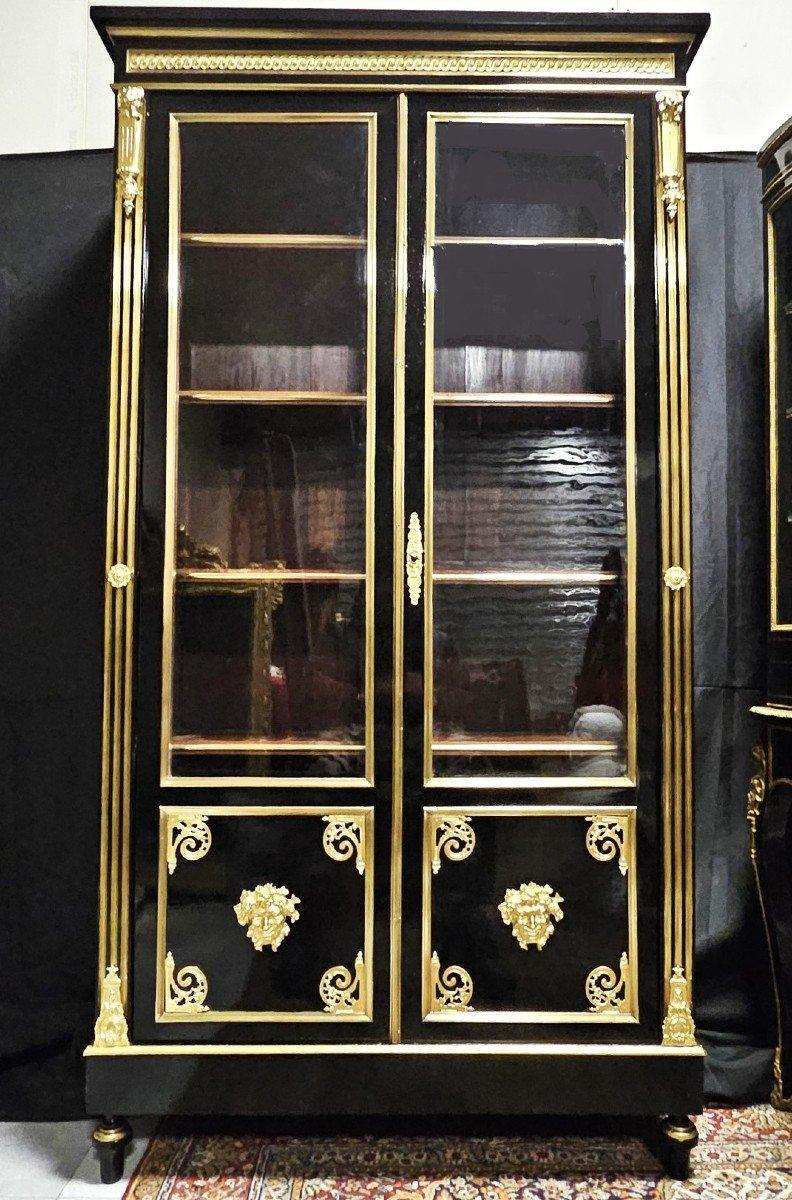 Vitrine Bookcase Napoleon III Boulle 19th Century Black Glass Gilt  Bronze 3