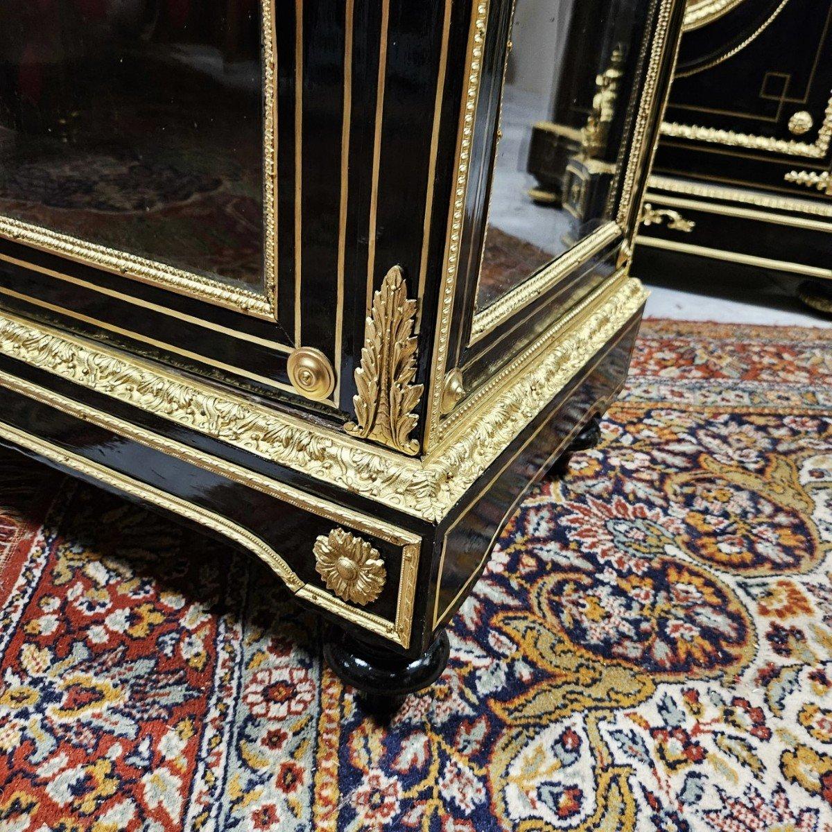 Vitrine Bookcase Napoleon III Boulle 19th Century Black Glass Gilt  Bronze 2