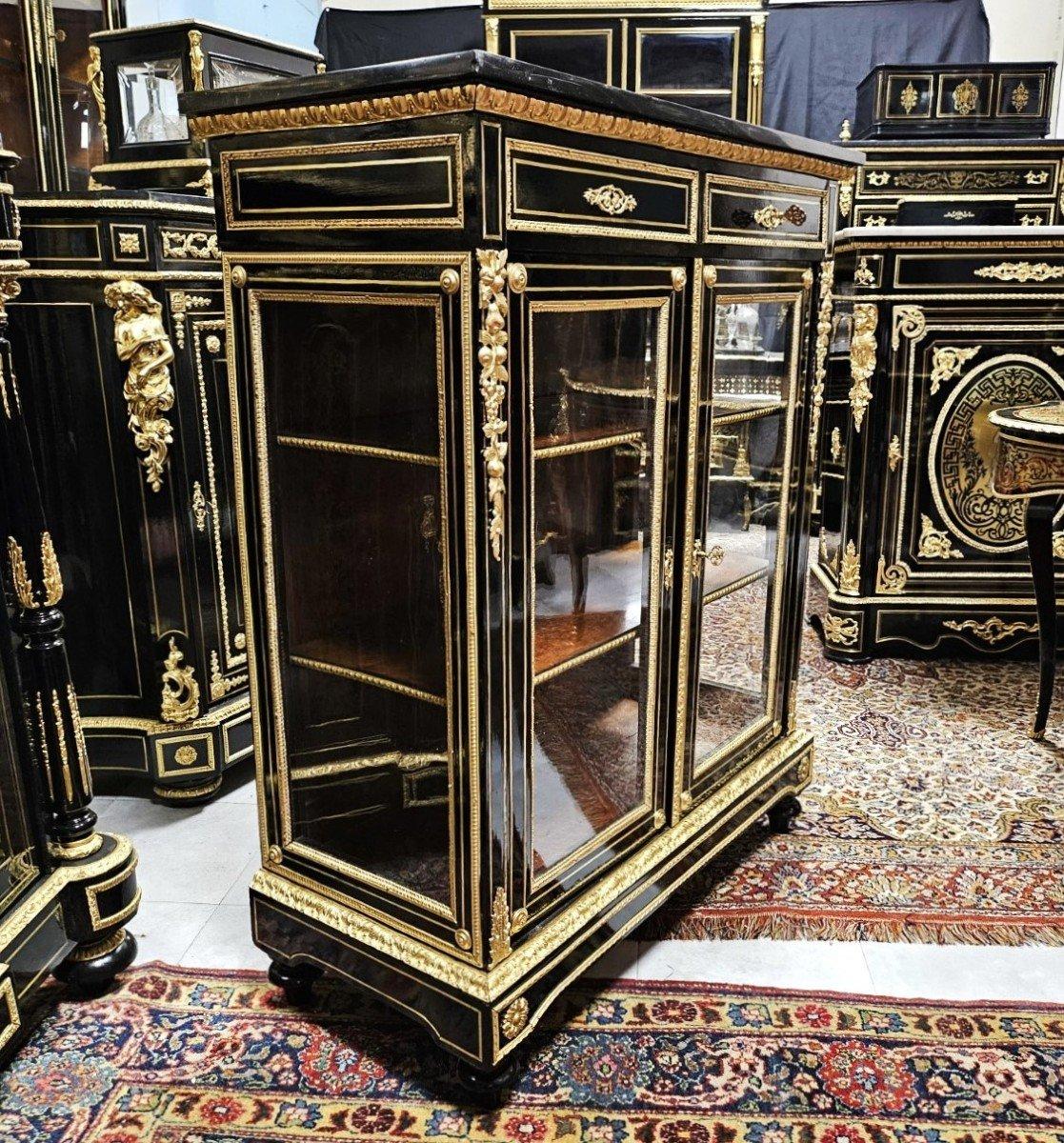 Vitrine Bookcase Napoleon III Boulle 19th Century Black Glass Gilt  Bronze 3