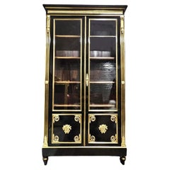 Vitrine Bookcase Napoleon III Boulle 19th Century Black Glass Gilt  Bronze