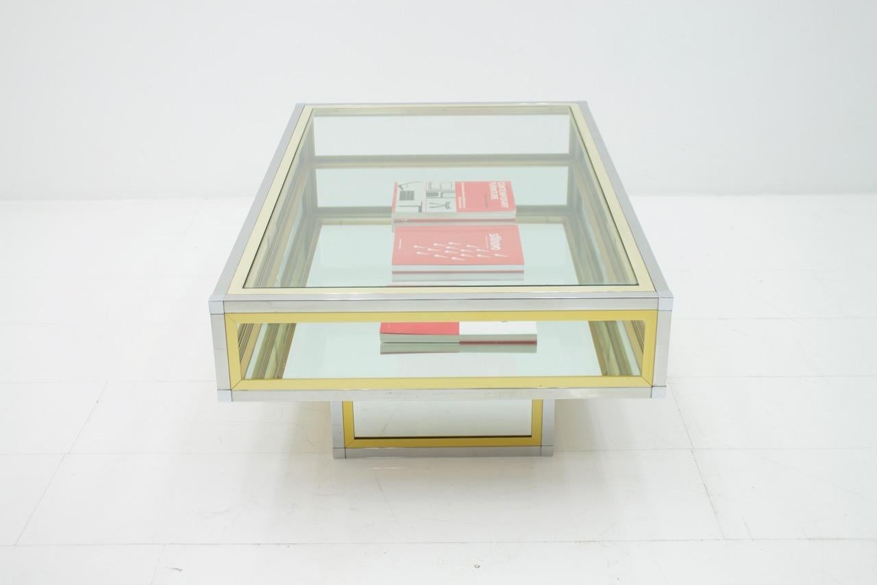Vitrine Coffee Table in Chrome, Brass and Glass, France 1970s 5