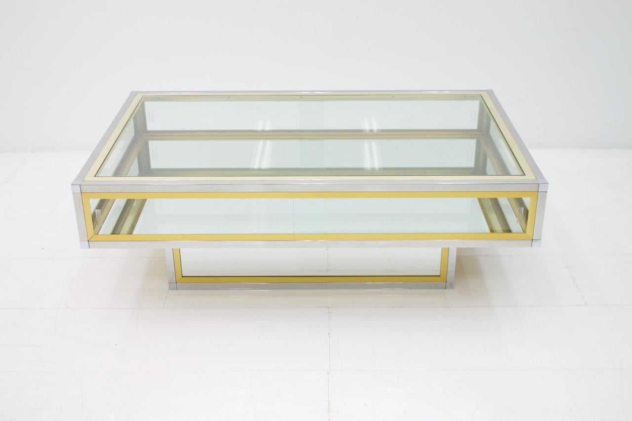 Late 20th Century Vitrine Coffee Table in Chrome, Brass and Glass, France 1970s