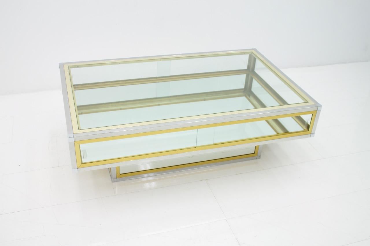 Vitrine Coffee Table in Chrome, Brass and Glass, France 1970s 1