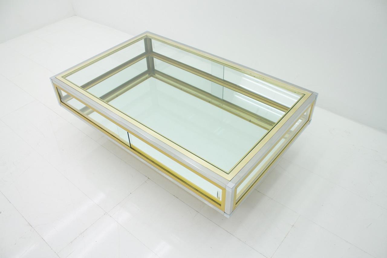 Vitrine Coffee Table in Chrome, Brass and Glass, France 1970s 2