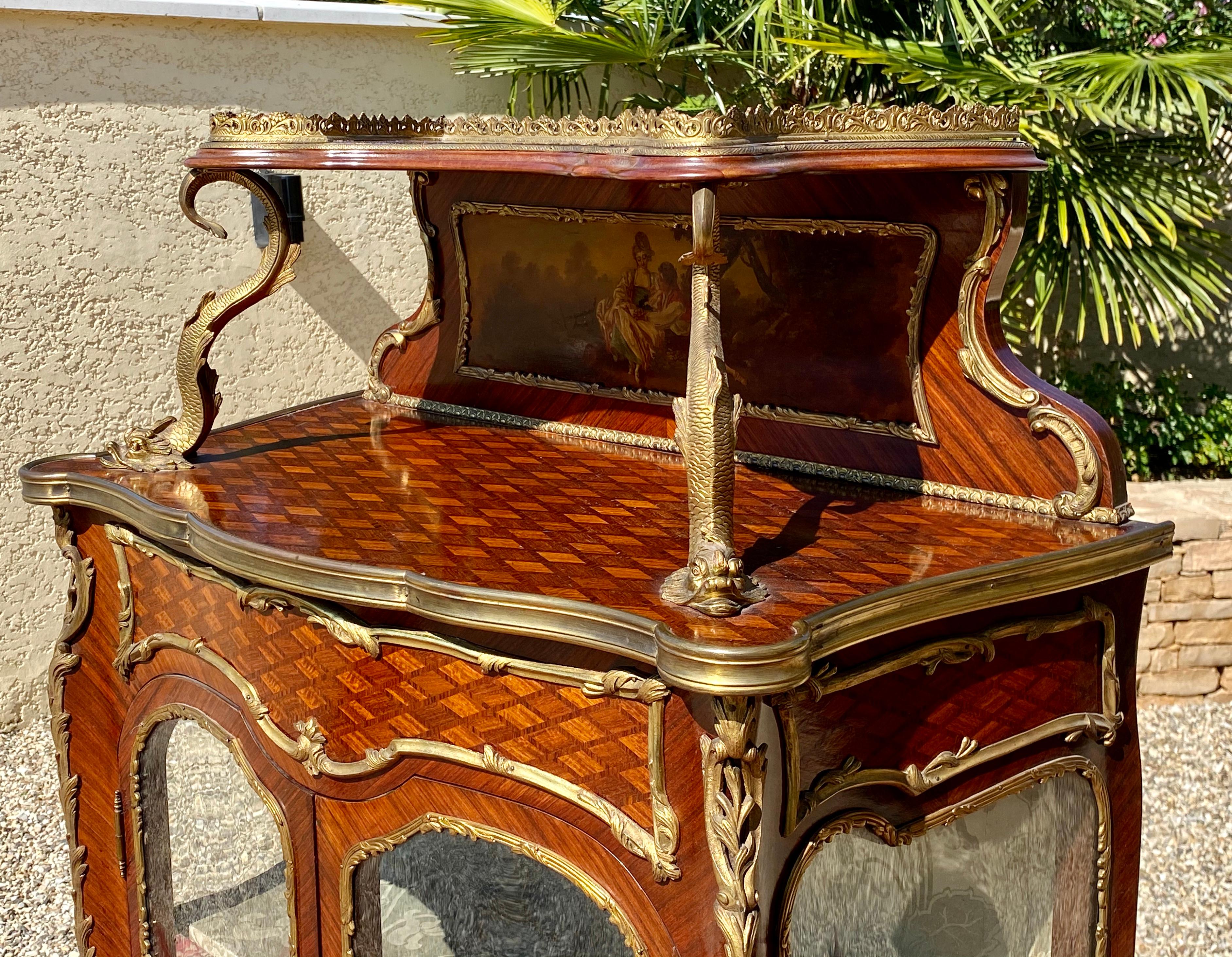 Intarsio e bronzo dorato, Vitrina stile Luigi XV del XIX secolo in vendita 9