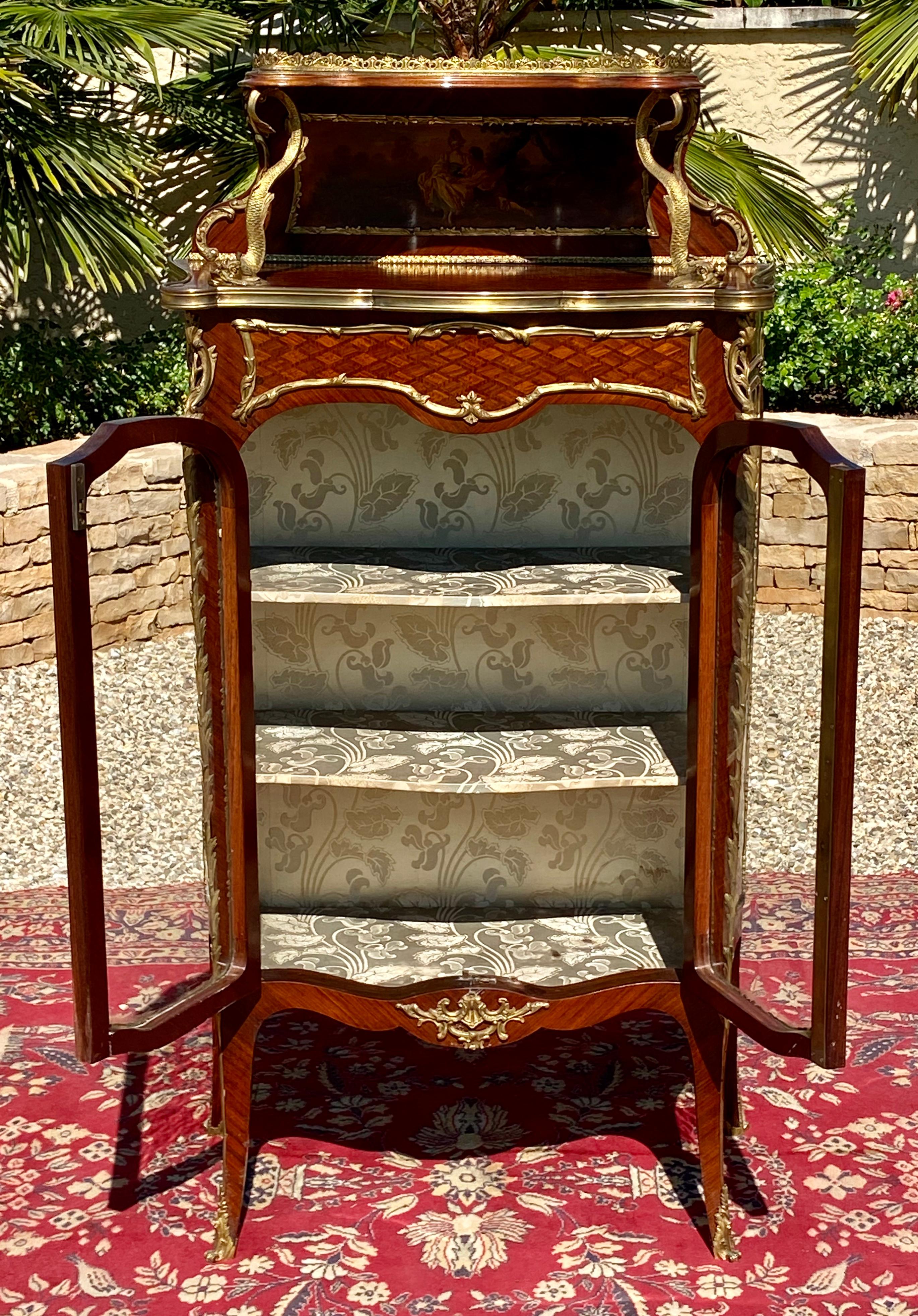 Intarsio e bronzo dorato, Vitrina stile Luigi XV del XIX secolo in vendita 10