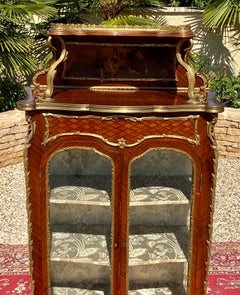 19th Century, Marquetry & Gilt Bronze Vitrine Louis XV Style