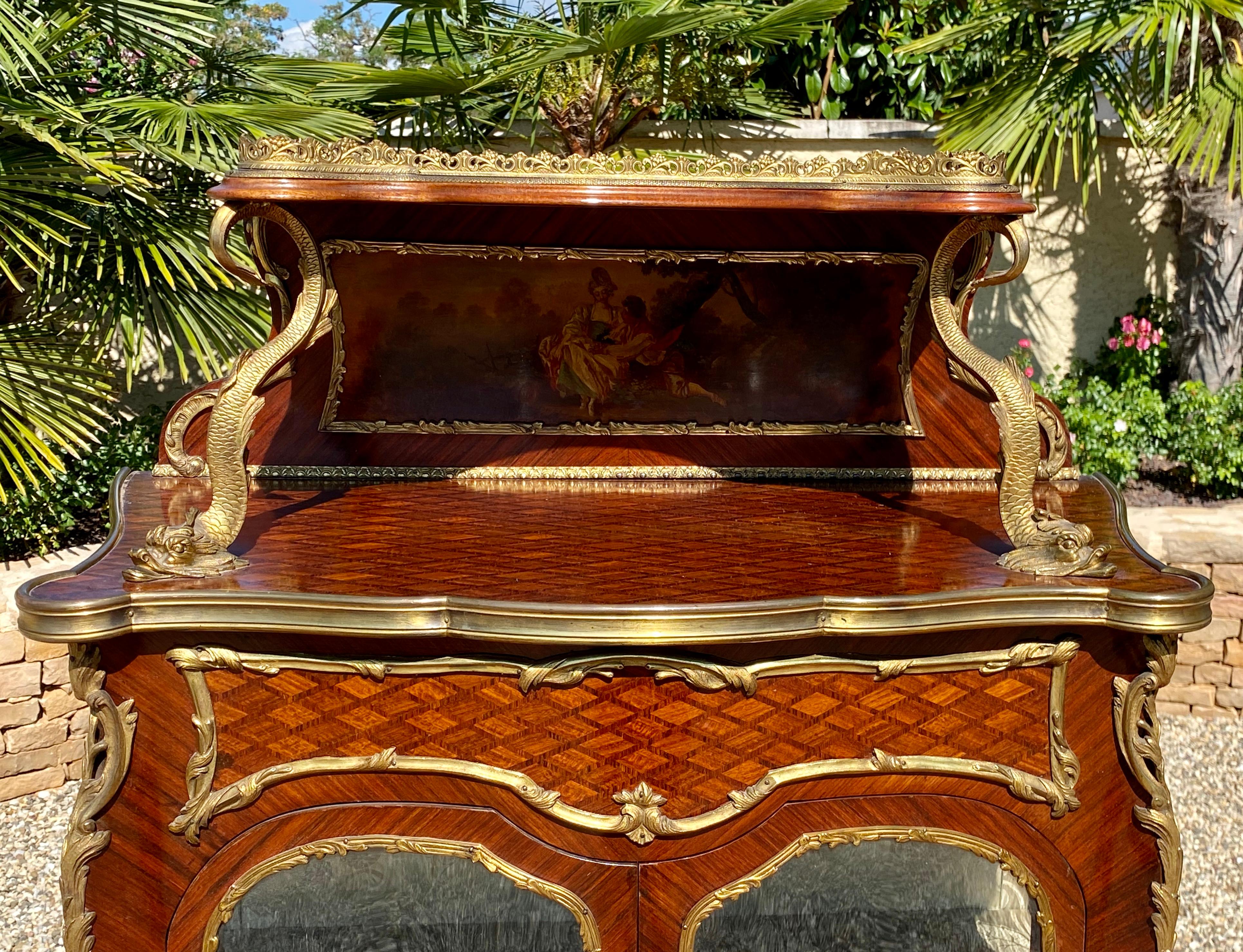 Napoleone III Intarsio e bronzo dorato, Vitrina stile Luigi XV del XIX secolo in vendita