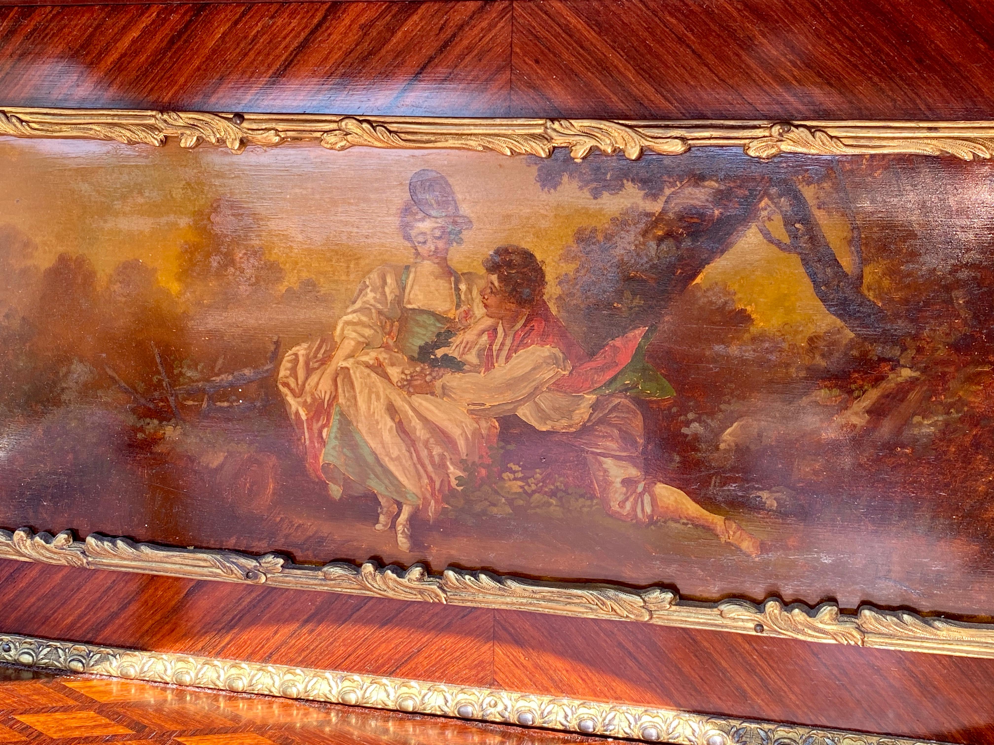 Francese Intarsio e bronzo dorato, Vitrina stile Luigi XV del XIX secolo in vendita