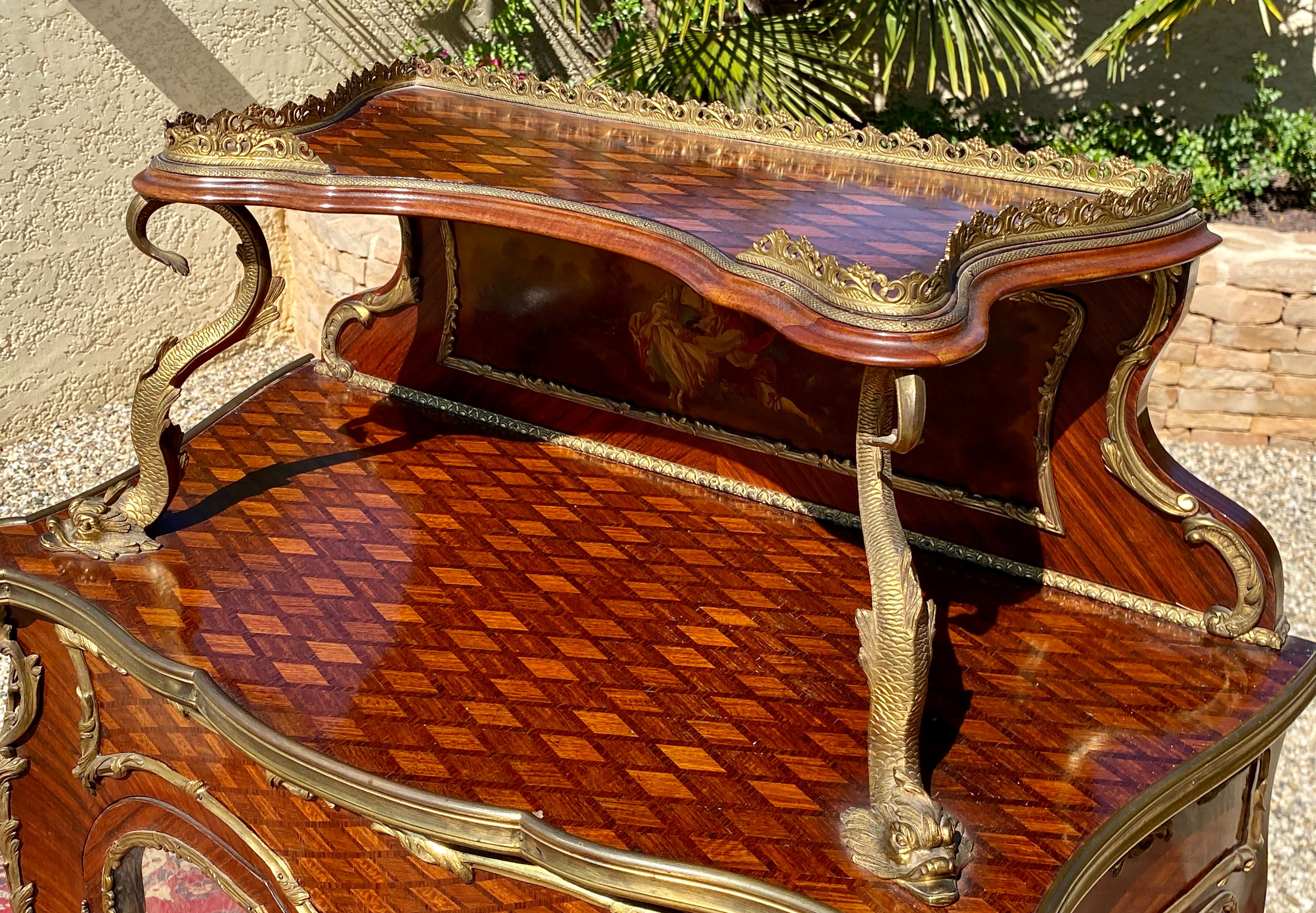 Intarsio e bronzo dorato, Vitrina stile Luigi XV del XIX secolo in vendita 2