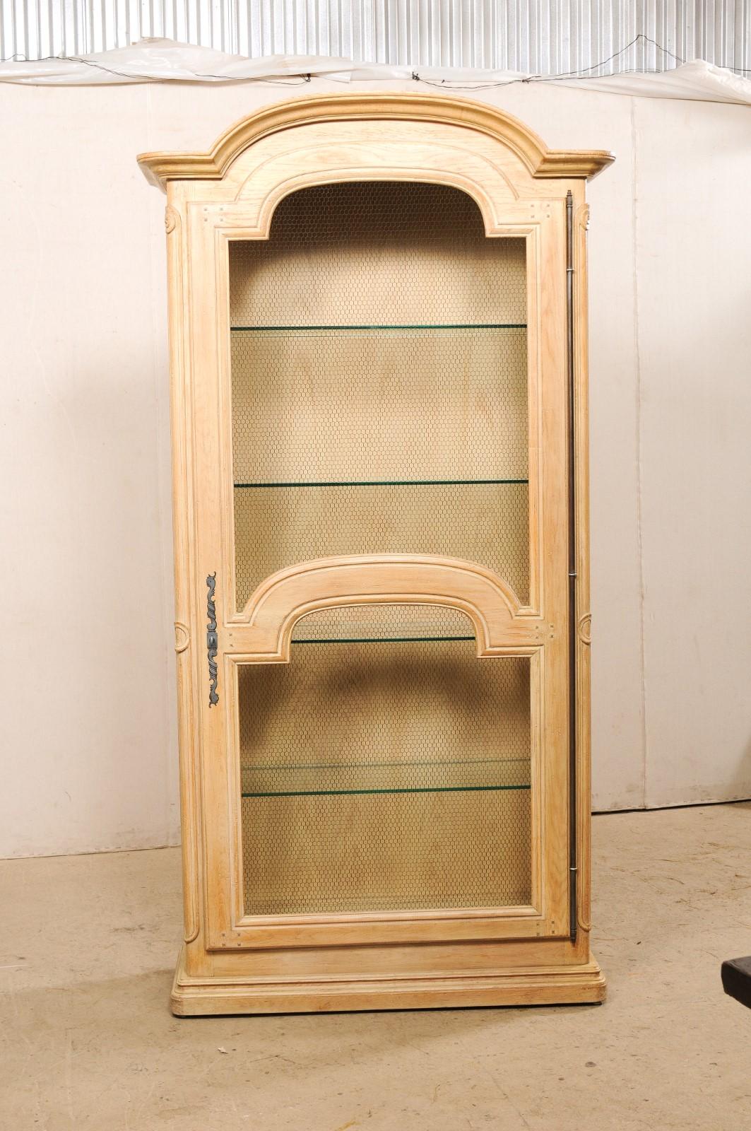 Vitrine with Arch-Pediment Top, Glass Shelving & Wire Front Door For Sale 1