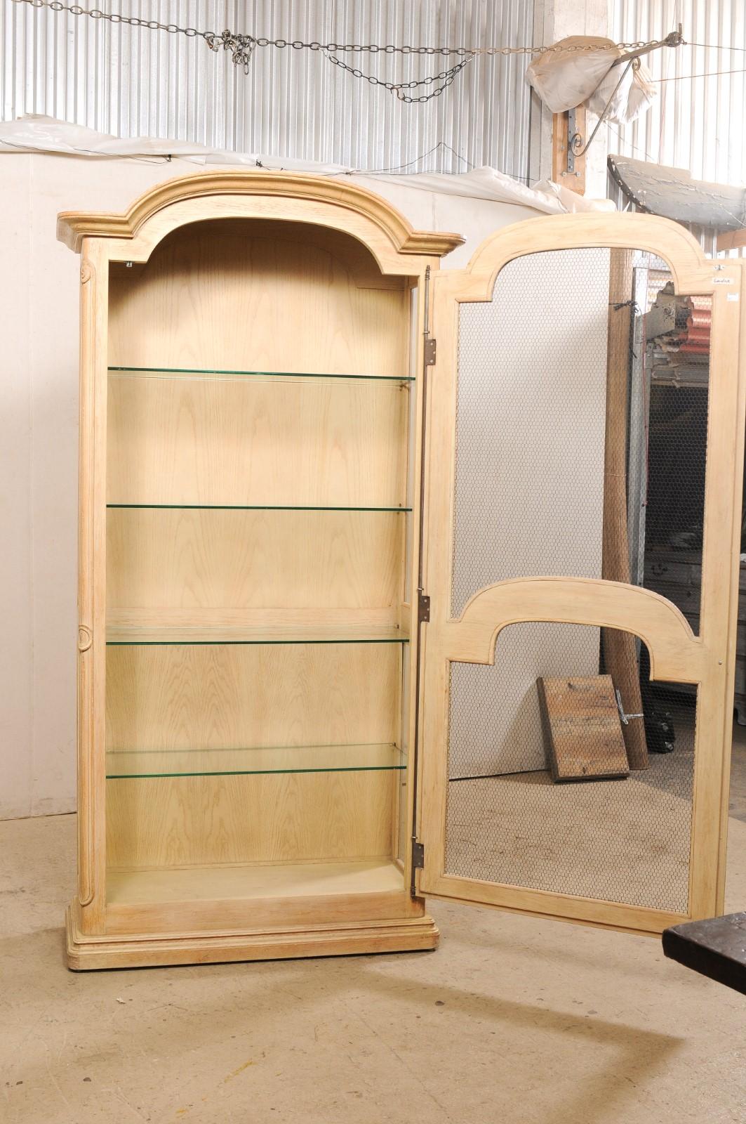 Vitrine with Arch-Pediment Top, Glass Shelving & Wire Front Door For Sale 2