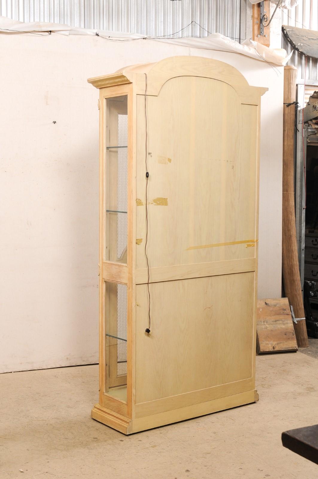 20th Century Vitrine with Arch-Pediment Top, Glass Shelving & Wire Front Door For Sale