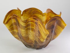 Vitrix Hot Glass Studio Organic Folded Edge Amber Bowl, NY Art Glass