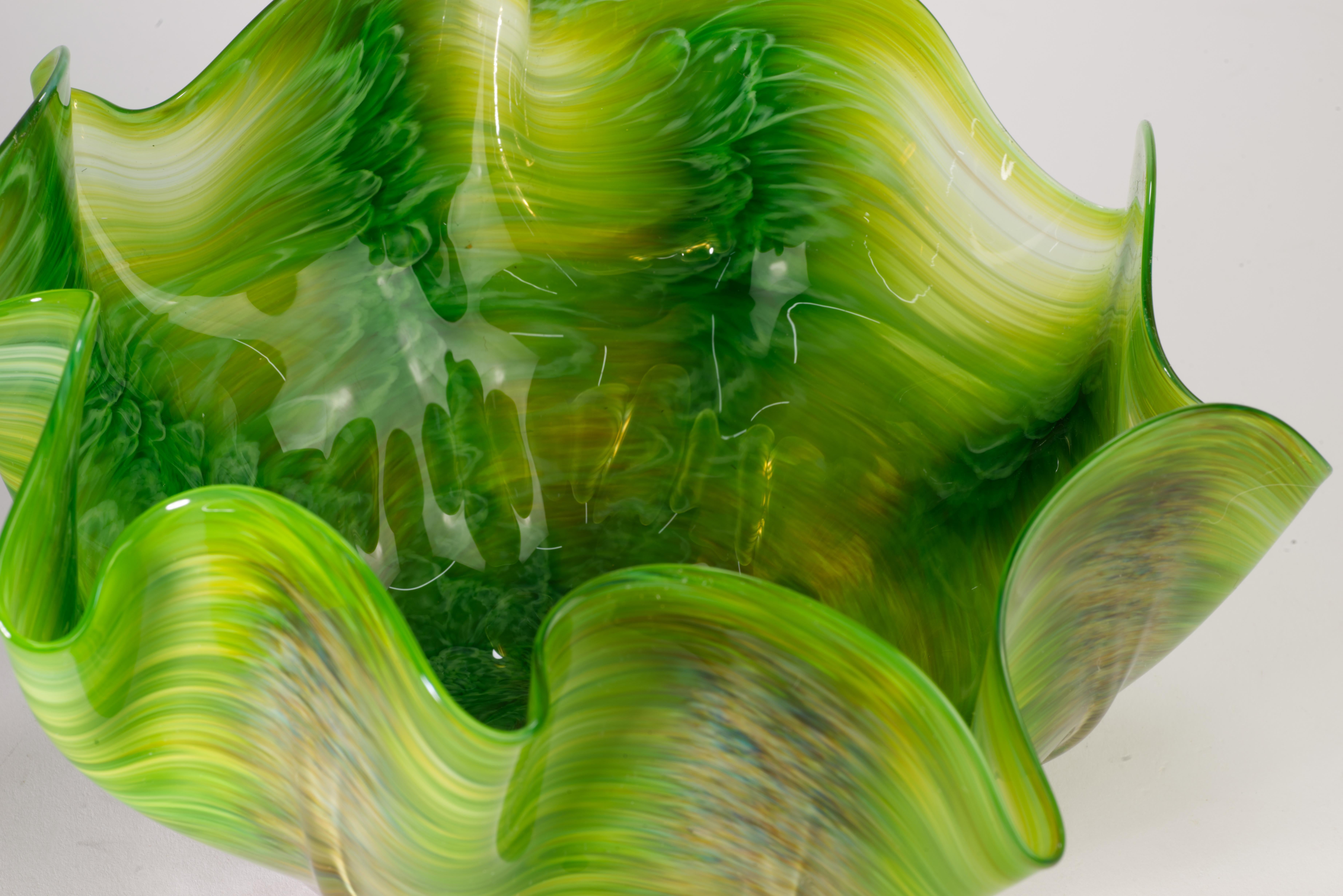 Hand-Crafted Vitrix Hot Glass Studio Organic Folded Edge Bowl, New York Art Glass