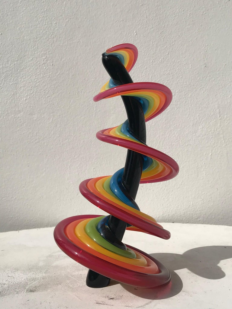 “Rainbow” Heechee Probe with black glass spine abstract 
Sculpture
By Thomas Kelly.