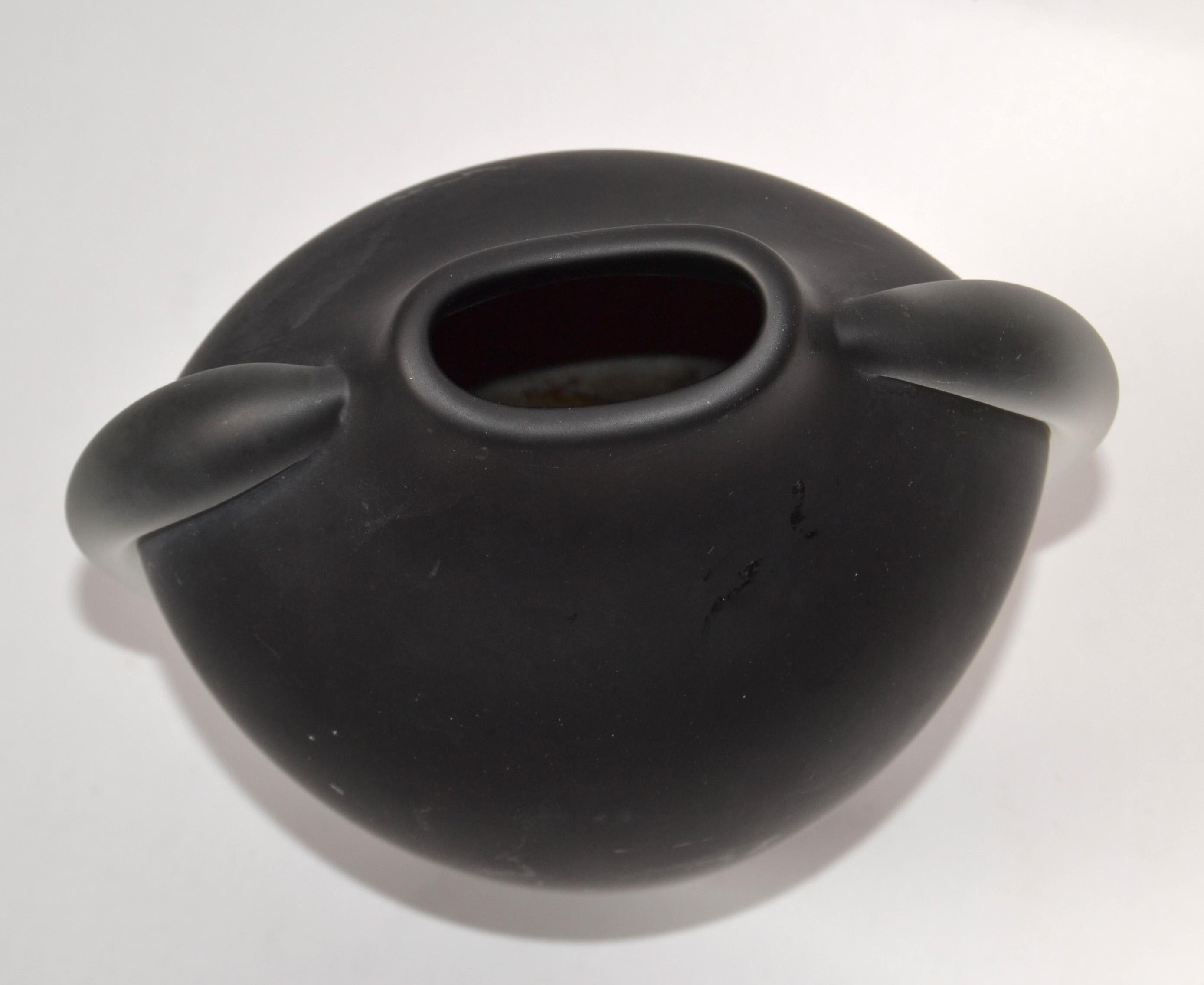 Vitrix Studio Blown Black Scavo Clear Art Glass Vase Thomas Buechner Op Art 80s For Sale 4