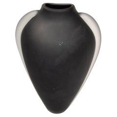 Retro Vitrix Studio Blown Black Scavo Clear Art Glass Vase Thomas Buechner Op Art 80s