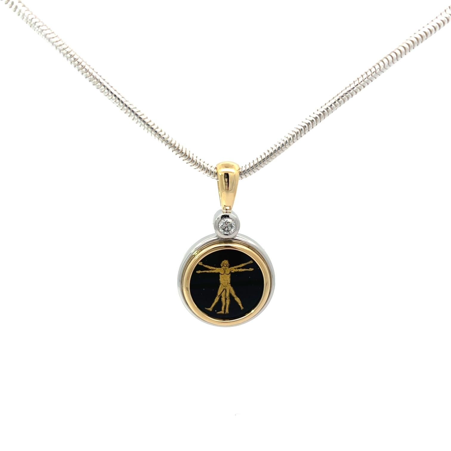 Vitruvianischer Mann Anhänger Halskette 18K Gold Platin Hand-Carved Kristall Diamant für Damen oder Herren im Angebot