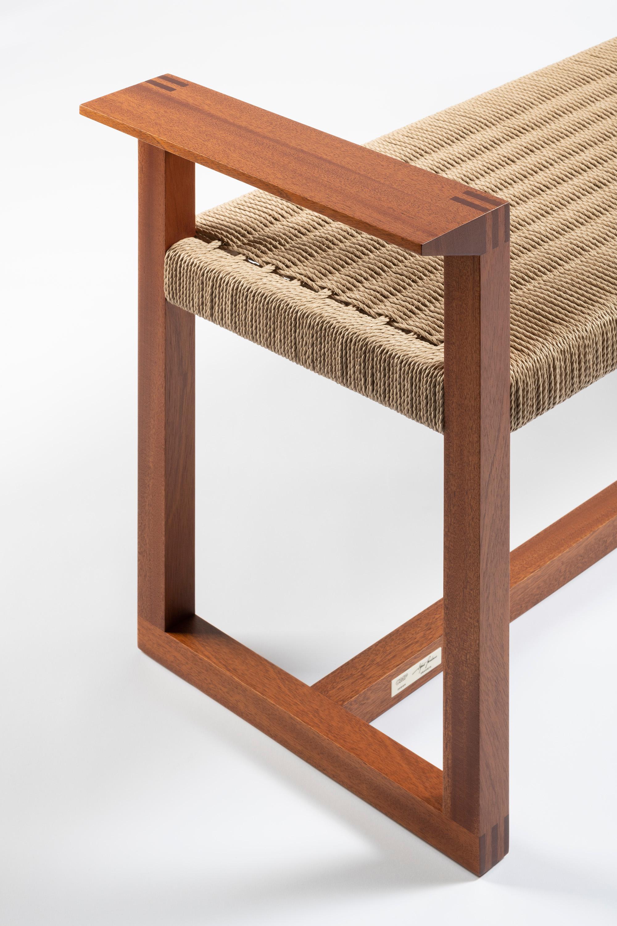 Italian Vitruvio Collection Solid Mahogany and Rope Bench CMP Design for Giordano Viganò For Sale